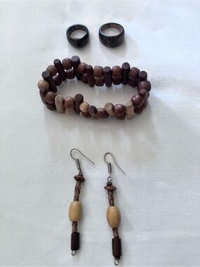 Handcrafted Brown Bead Wood Bracelet & Earring Set